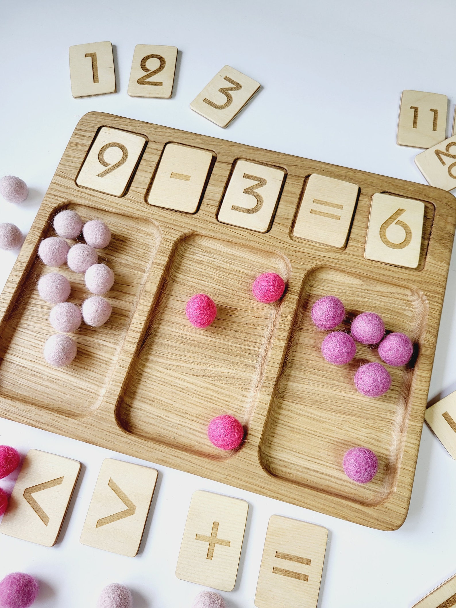 pädagogisches spielzeug ab 4 Montessori-Mathe-Tablett + Zahlenkarten, natürliches Lernspielzeug