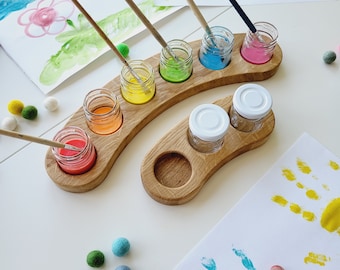 Waldorf Wooden Paint Jar Holder arc shape, brush holder, watercolor painting, sorting tray, watercolor tray wooden holder jar for watercolor