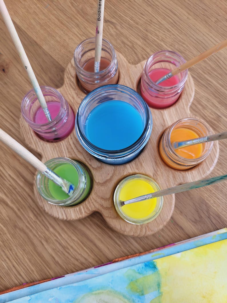 Waldorf Wooden Paint Jar Holder Brush Holder Watercolor Painting Tray