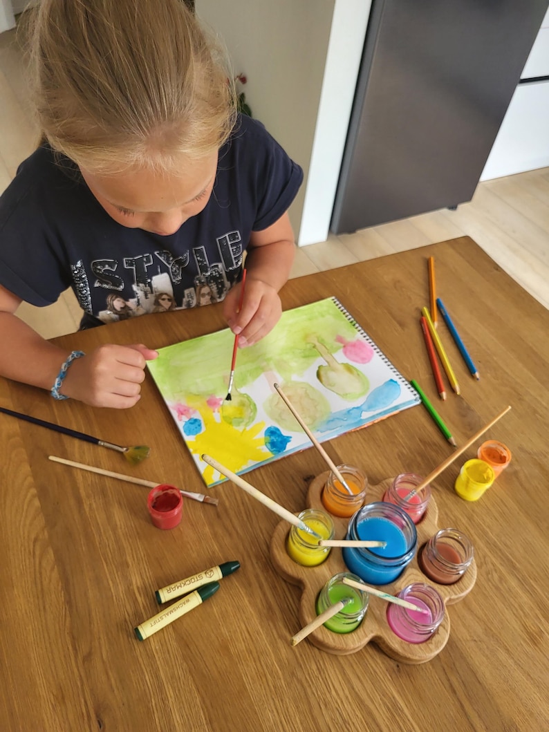 Waldorf Wooden Paint Jar Holder Brush Holder Watercolor Painting Tray