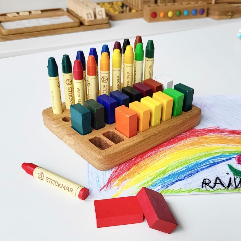 Stockmar crayon holder for sticks and blocks, waldorf crayon holder, gift for kids, desk organizer holder without crayons gifts organization image 14