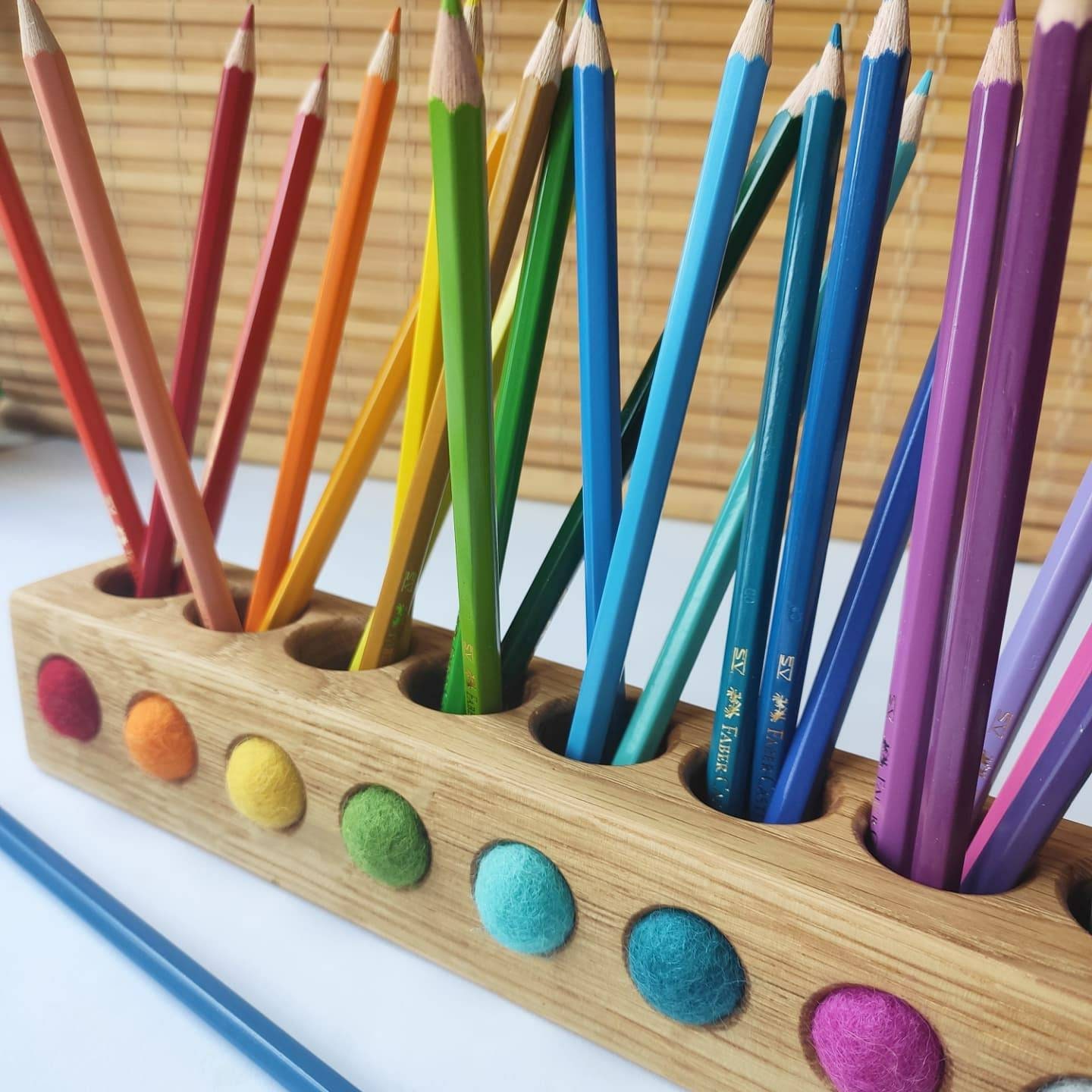 Wooden Oak Pencil Holder Montessori Pencil Holder Toddler Etsy