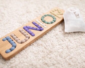 Gift for kids, Wooden name with felt balls, personalized gift, Toddler birthday gift, Baby Shower, nursery decor, Montessori toy