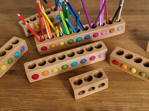 Wooden Pencil Holder for Kids, Montessori Desk Organizer in Various Sizes, Personalized Art Supply Storage Gift For ages 4+