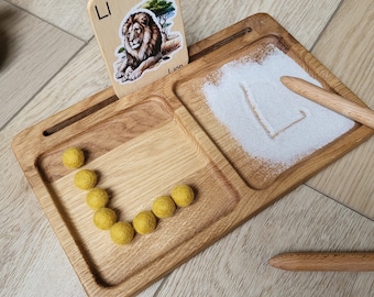 Montessori Wooden Learning Tray Sand Writing Tray 2Part Tray Card Holder Preschool Waldorf Sensory Fine Motor Skills Tracing Board Classroom