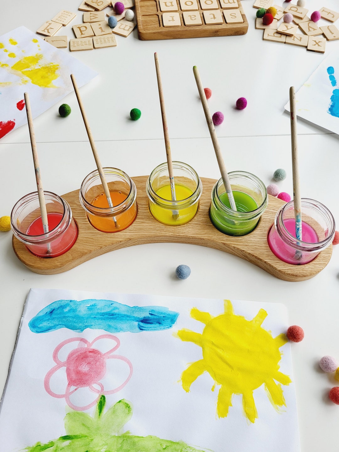 Waldorf Paint Jar Holder in Arc Shape, Brush Holder, Sorting Tray