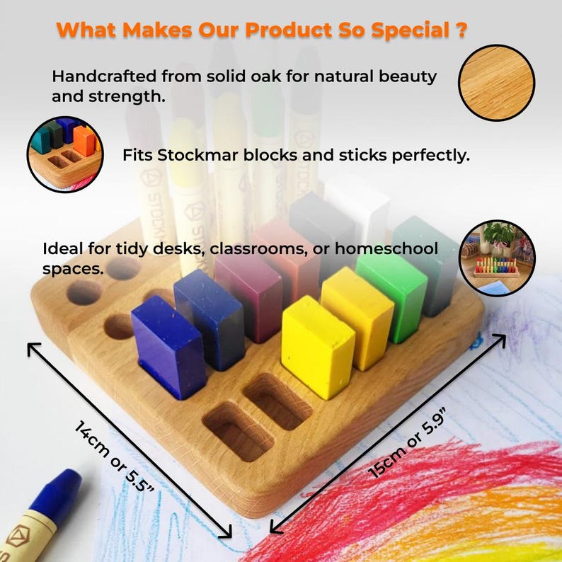 Stockmar crayon holder for sticks and blocks, waldorf crayon holder, gift for kids, desk organizer holder without crayons gifts organization image 5