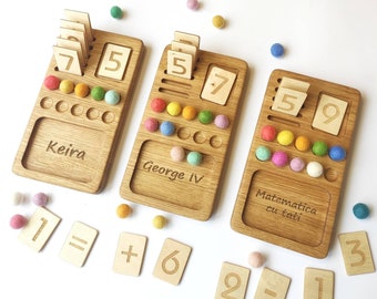 Regalo personalizado para ninos Tablero de matematicas Montessori con juego de tarjetas reversibles 1 10 materiales de educacion en el hogar preescolar actividades de conteo Etsy Espana