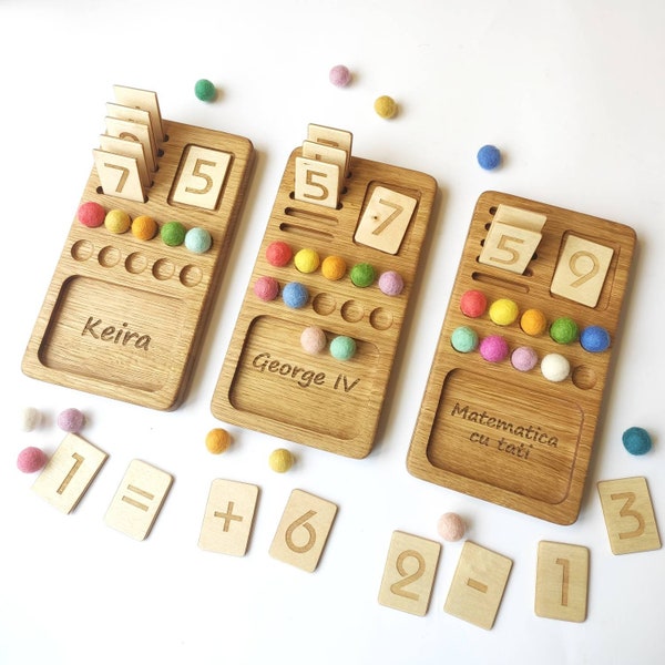 Personalized gift for kids Montessori Math Board with set Reversible cards 1-10 preschool homeschool materials counting activities
