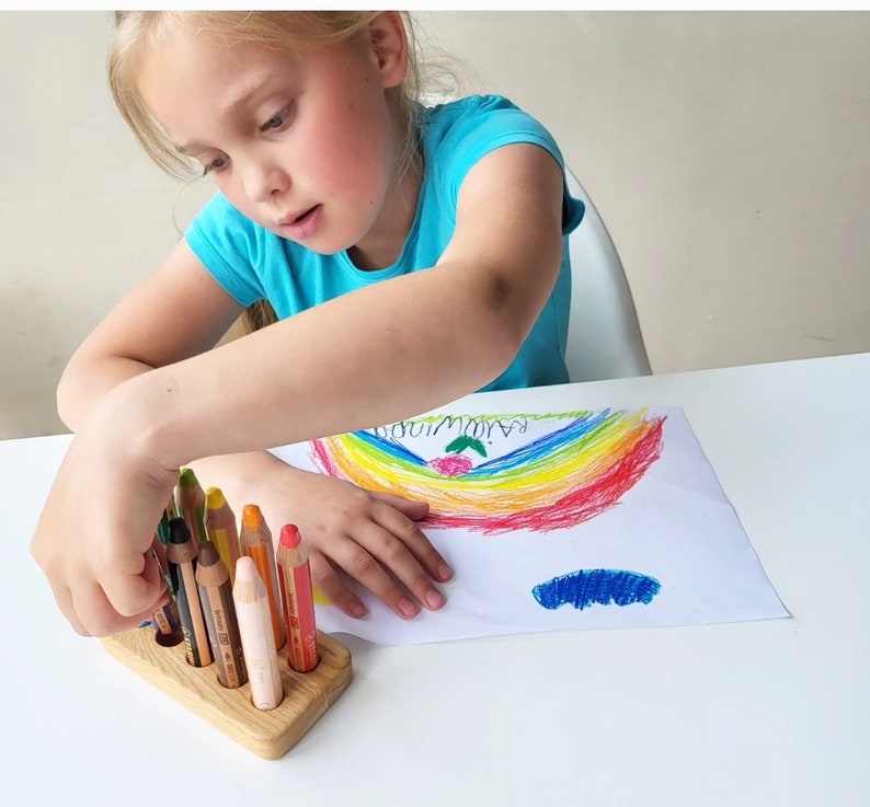 Pencil holder for Stabilo woody pencils wooden stiftehalter gift for kids desk organization Montessori crayon organizer homeschool supplies image 12