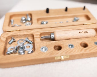 Montessori Screwdriver Board Personalized Fine Motor Skills Toy Wooden Educational Activity Gift Birthday for 4 5 6 7 years
