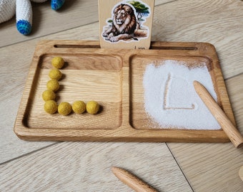 Zandbak Montessorihouten leerbak 2-delig blad kaarthouder thuis Waldorf zandschrijfblad fijne motoriek