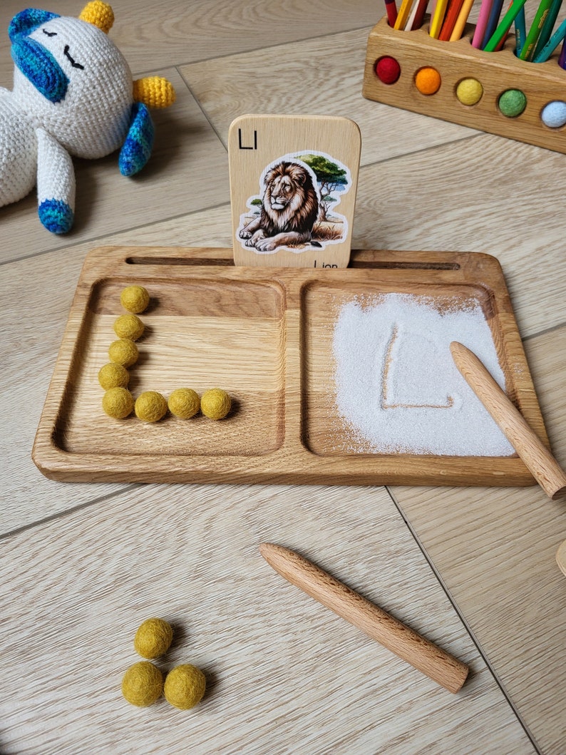 Montessori Wooden Learning Tray Sand Tray 2 Part Tray Card Holder ...