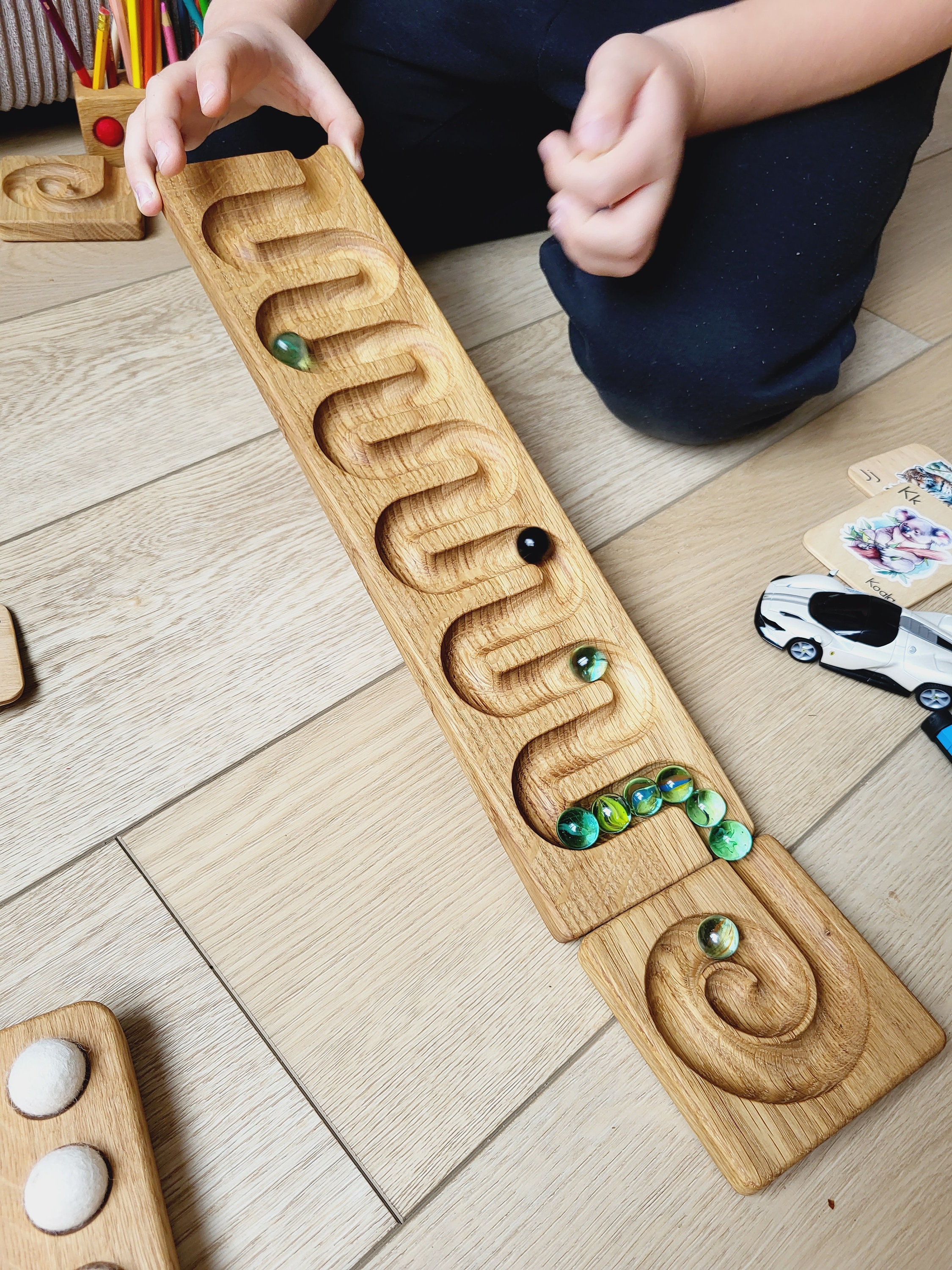 Kids Gift Marble Run Track Race Marble Machine Winding Track Ramps ...