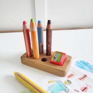 Wooden pencil holder for Stabilo woody 3 in 1 pencils desk organizer Woody case classroom art supplies homeschool Waldorf child gift forkids