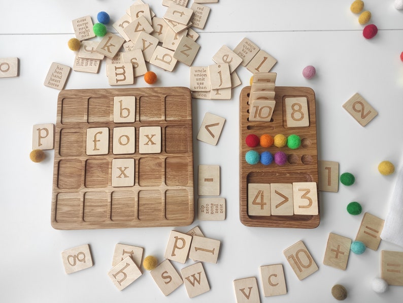 Gift box Learning and School Montessori Math Board 1-10 and Alphabet board with letters lowercase reversible cards learning gift image 6