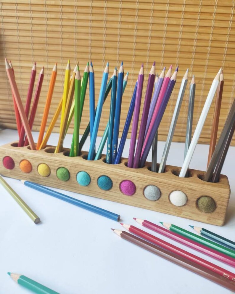 Wooden Oak Pencil Holder Montessori Pencil Holder Toddler Etsy