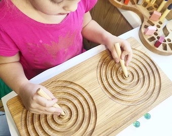 Montessori materials tracing reversible board finger labyrinth learning toy wooden maze fine motor skills sensory play writing readiness