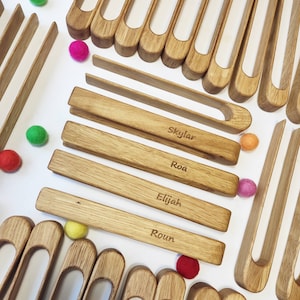 Personalized Montessori wooden tweezers or tongs, materials for fine motor skills, gift for kids, loose parts, homeschool, preschool