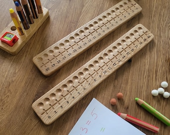 Wooden Number Line Board, Positive and Negative Math Manipulative, Oak Homeschool Learning Tool For ages 4+