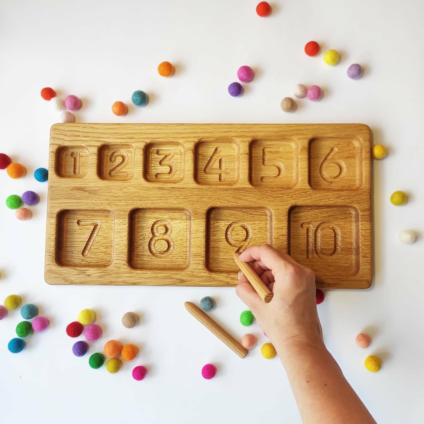 Montessori sorting tray with 10 sections and NUMBERS – THREEWOOD