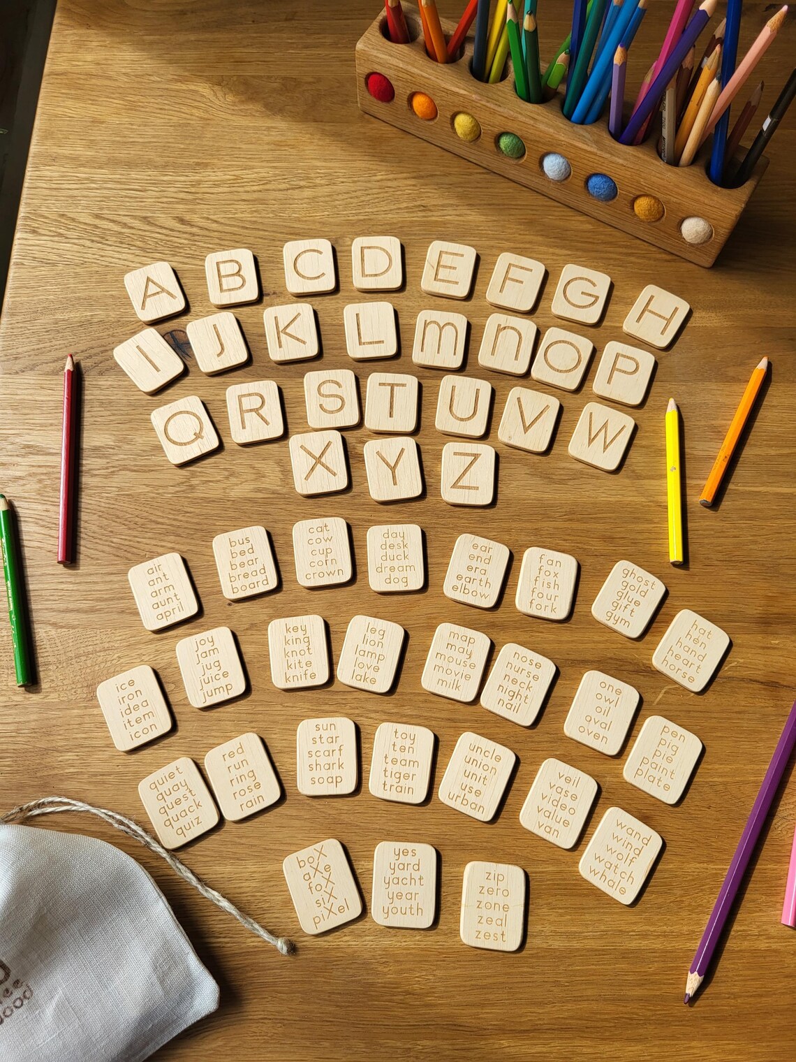 Wooden Alphabet Tiles English Lowercase Uppercase Letters Montessori ...