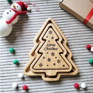 Christmas gift wooden Christmas tree tray personalized Sensory Sorting Tray Kids Gift Montessori Homeschool charcuterie board Serving Tray