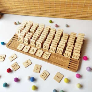 Cartes numériques de 1 à 100 avec tableau 100 apprentissage addition soustraction multiplication division matériel Montessori calcul mathématiques cadeau pour enfants