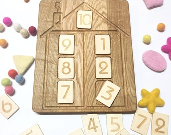 Montessori wiskunde, House Math bord met set getallenkaarten voor het leren van de samenstelling van getallen tot 20, Verjaardagscadeau voor kinderen cadeau