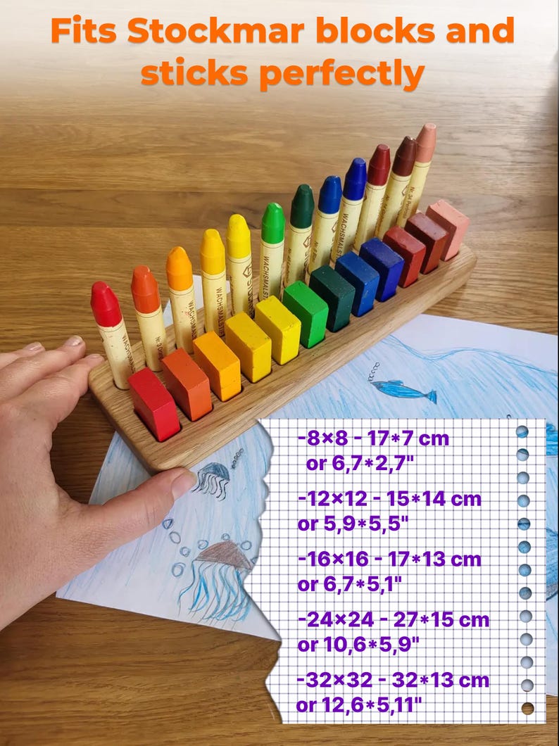 Stockmar crayon holder for sticks and blocks, waldorf crayon holder, gift for kids, desk organizer holder without crayons gifts organization image 3