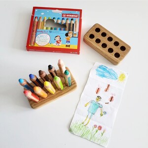 Pencil holder for Stabilo woody pencils wooden stiftehalter gift for kids desk organization Montessori crayon organizer homeschool supplies image 7