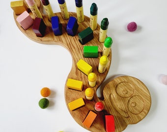 Crayon Holder for 12 blocks and 12 sticks on Stockmar,Caterpillar shape, Art supplies, gift for kids desk organization waldorf crayon holder