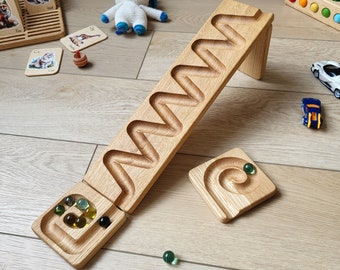 Marble run track MOUNTAINS Marble race wooden maze board ball run Marble course gift for kids marble run race winding track marble roller