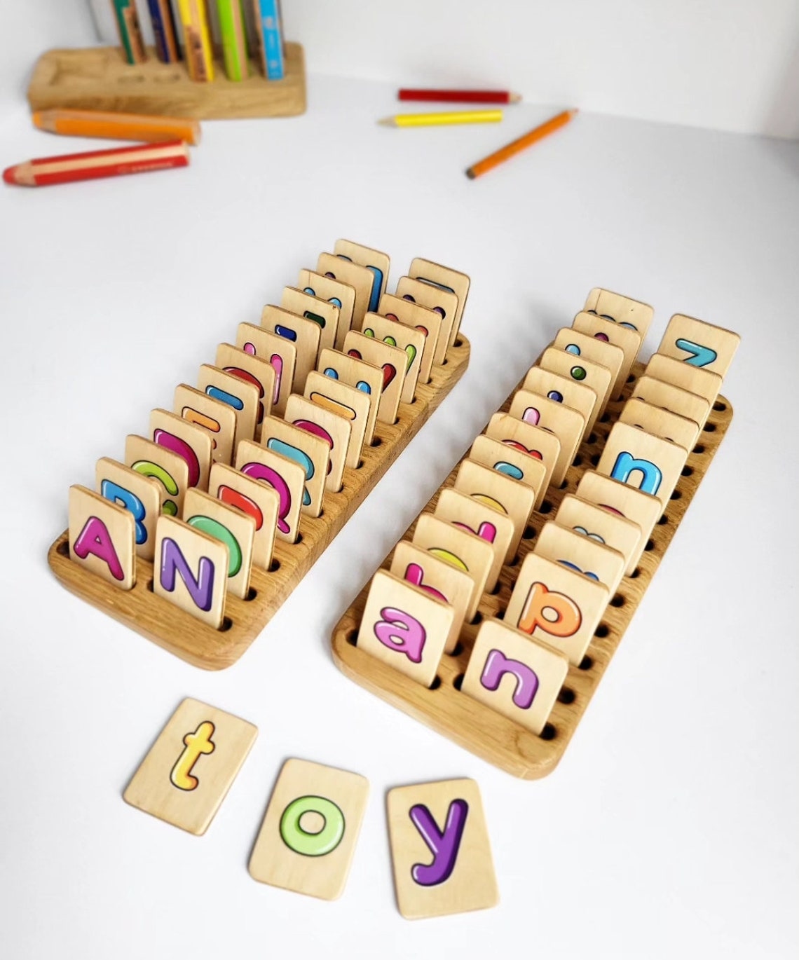 Montessori Colored English Cards With Holder Lowercase Uppercase ...