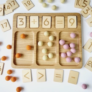 Montessori Mathe Tafel 1-20 mit Fächern und Zahlenkarten Geschenk für Kinder lernen Zahlen Zählen Ergänzung Substtion Schule Vorschule
