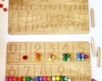 Verjaardagscadeauset voor kinderen: Montessori-cijferbord + alfabetbord, leermiddel voor het leren tellen en cijfers voor kinderen vanaf 4 jaar.