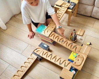 Gift for kids wooden marble run race marble machine winding track run child marble maze roller marble birthday gift for grandson for ages 4+