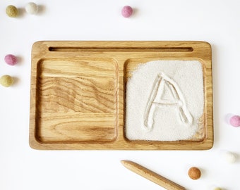 Sand tray sensory writing Montessori wooden learning tray 2 part tray card holder homepreschool Waldorf sand writing tray fine motor skills