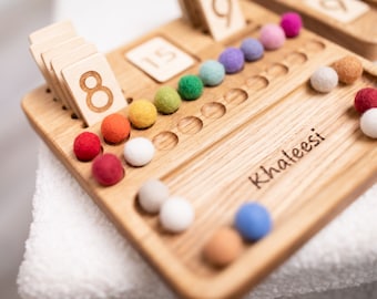Montessori Math reversible board+number cards 0-20  homeschool learning resource educational Personalized gift for kids For ages 4+
