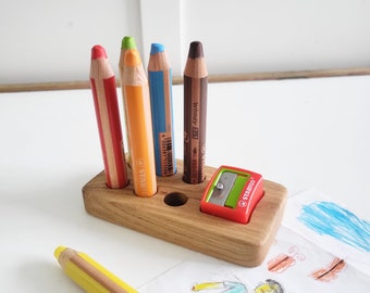 Wooden pencil holder for Stabilo woody 3 in 1 pencils desk organizer Woody case classroom art supplies homeschool Waldorf child gift forkids