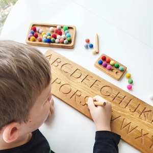 Letters leren, Alfabet overtrekbord lange versie 5515 cm, homeschool, montessori materialen, leren en school, cadeau voor kinderen Reversible