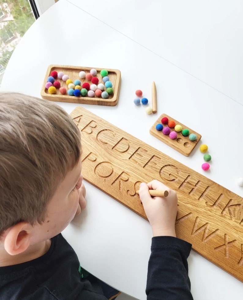 Letters leren, Alfabet overtrekbord lange versie 5515 cm, homeschool, montessori materialen, leren en school, cadeau voor kinderen Reversible
