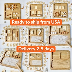 Montessori Sortierfach Zahl Buchstaben Kärtchen Farbsortierung Zusammenstellung der Zahlen addieren subtrahieren Zahlen vergleichen lernen Schule