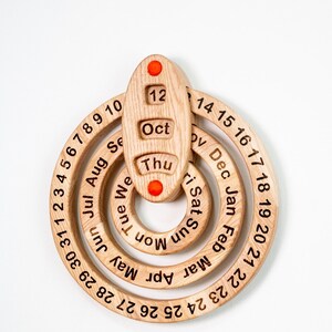 Wooden perpetual Calendar wall Calendar gift for child kids for family learning dates months days of week never ending calendar Montessori image 7