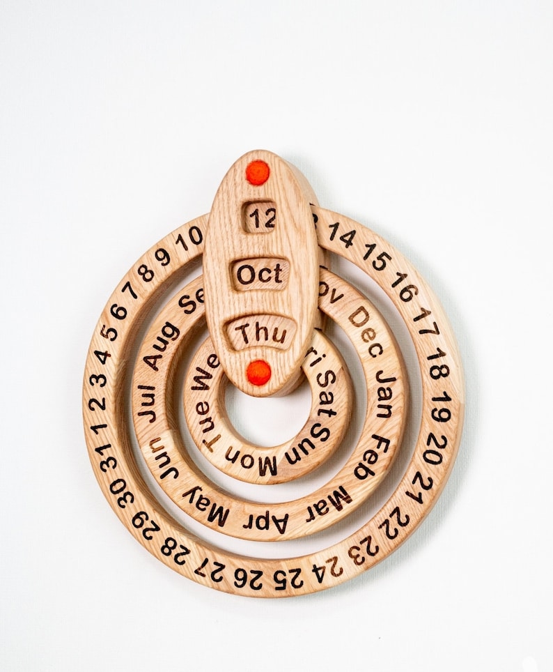 Wooden perpetual Calendar wall Calendar gift for child kids for family learning dates months days of week never ending calendar Montessori image 7