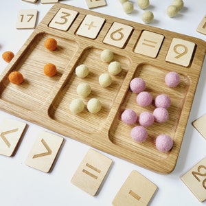 Montessori Mathe-Zählbrett mit Tablett und Zahlenkarten Sortiertablett Geburtstagsgeschenk für Kinder, die Zahlen lernen, Kleinkind, Vorschule, Heimschule