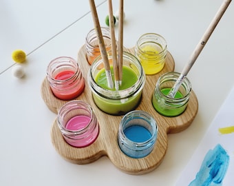Waldorf Wooden Paint Jar Holder, brush holder, watercolor painting, sorting tray watercolor tray wooden holder jar for watercolor