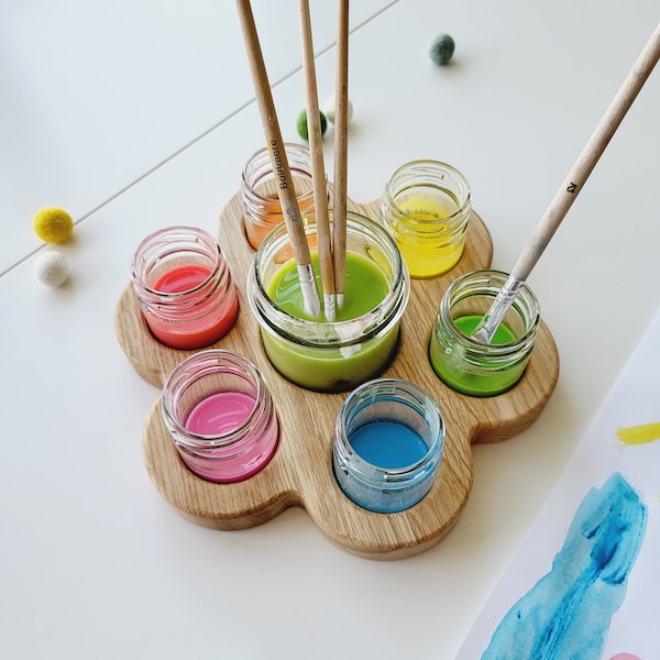 Waldorf Wooden Paint Jar Holder, brush holder, watercolor painting, sorting tray watercolor tray wooden holder jar for watercolor