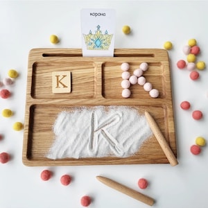 Materiales de aprendizaje Montessori, leer, escribir, crear bandeja de arena con tarjetas de letras, aprendizaje de recursos educativos en casa y niños pequeños en la escuela