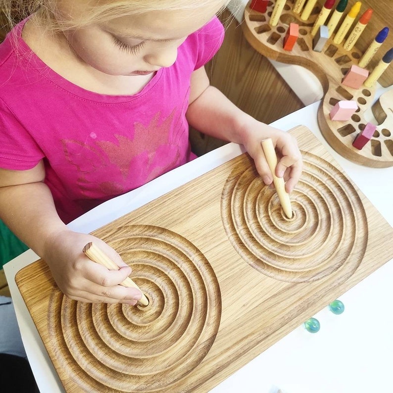 Montessori prewriting tracing Interhemisphere board Learning homeschool preschool fine motor skills hand eye coordination sensory tactile image 1